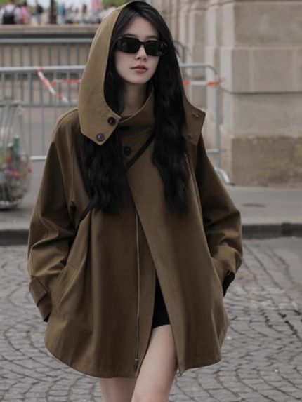 【現貨爆款】秋冬新款 斗篷風衣外套 美拉德英倫風 高品質連帽工裝