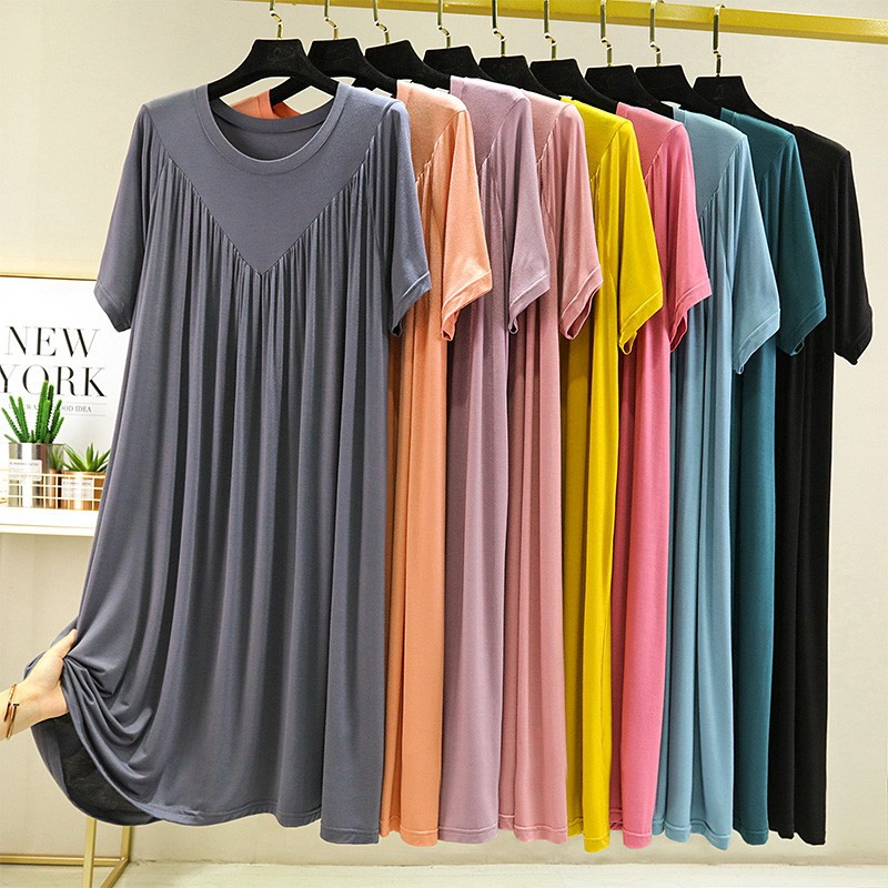 【莫代爾涼感連身睡裙】胸墊睡衣 莫代爾 帶胸墊彈性家居睡裙 女生睡衣 有胸墊睡衣 睡衣 莫代爾睡衣 睡裙 連身睡衣 居家 涼感連身睡裙