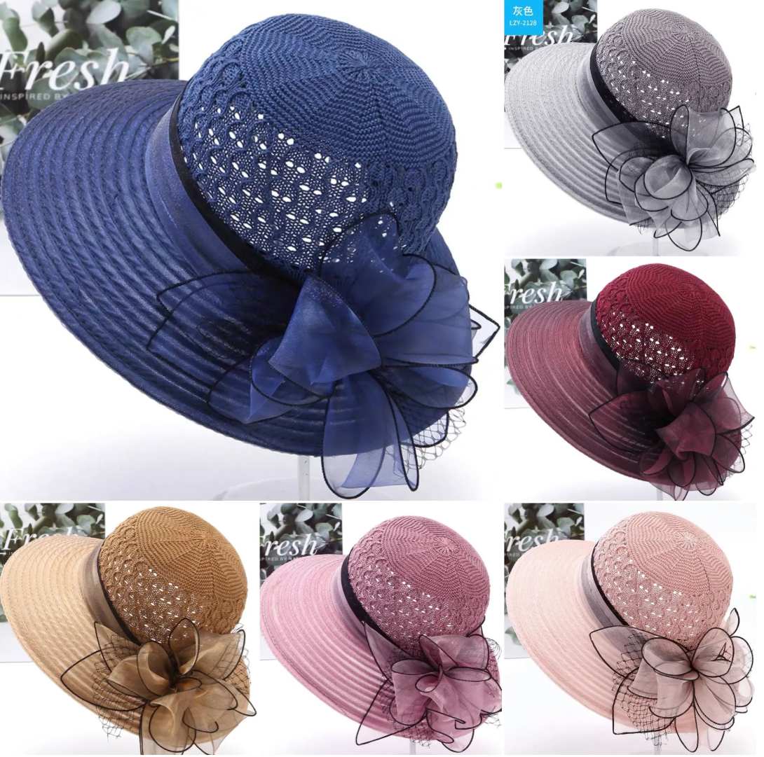 女士新款夏季歐根紗遮陽帽,寬簷設計:有效防曬防紫外線,可折疊,旅行必備